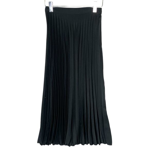 Zara S Woman High Waist Pleated Midi Skirt Black Satin Classic Minimalist - Picture 1 of 10